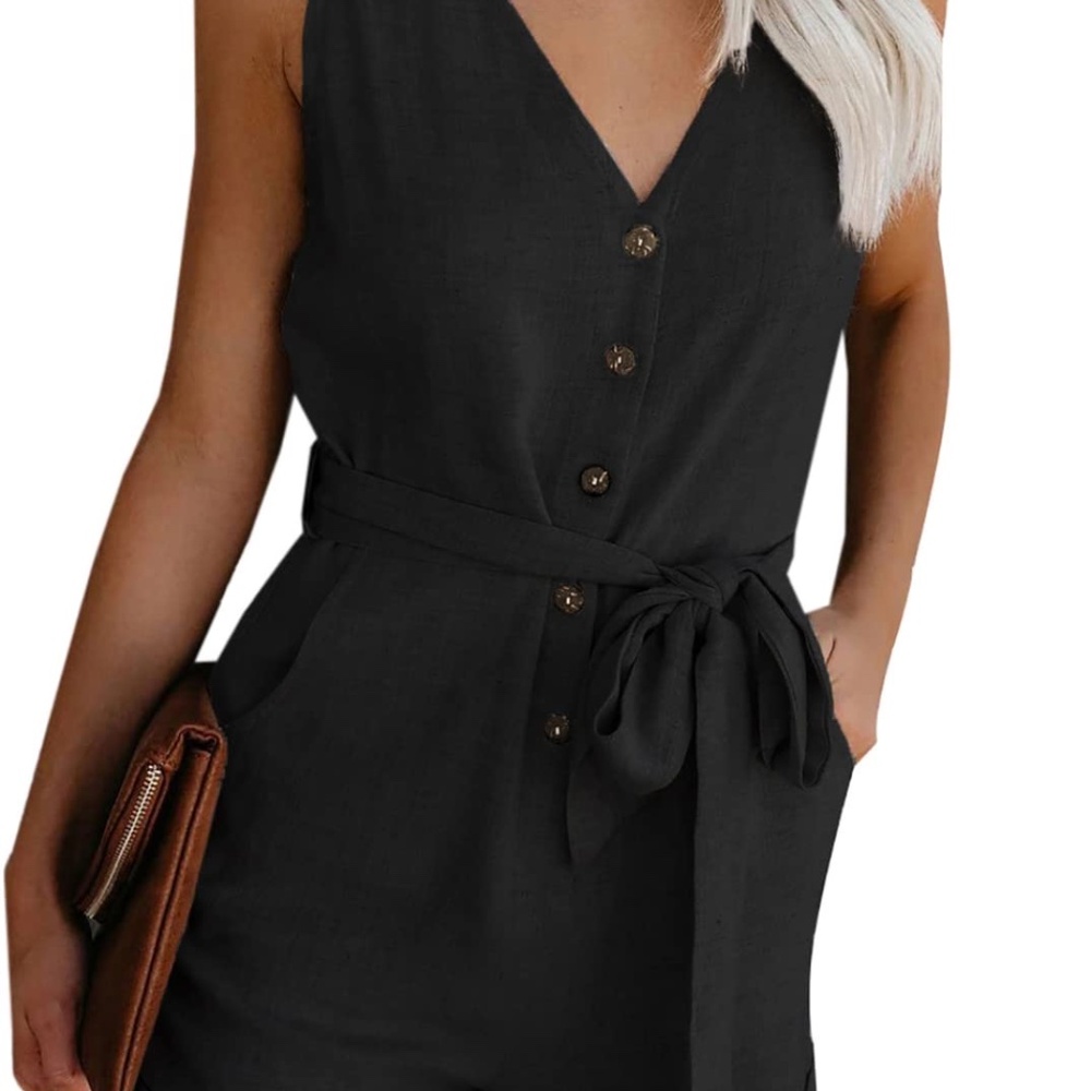 Acelitt Women Casual V Neck Sleeveless Jumpsuit romper